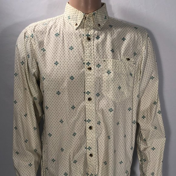 Nuco LA brand Los Angeles polka dot green mod pattern dress shirt Mens Medium M - Picture 1 of 7